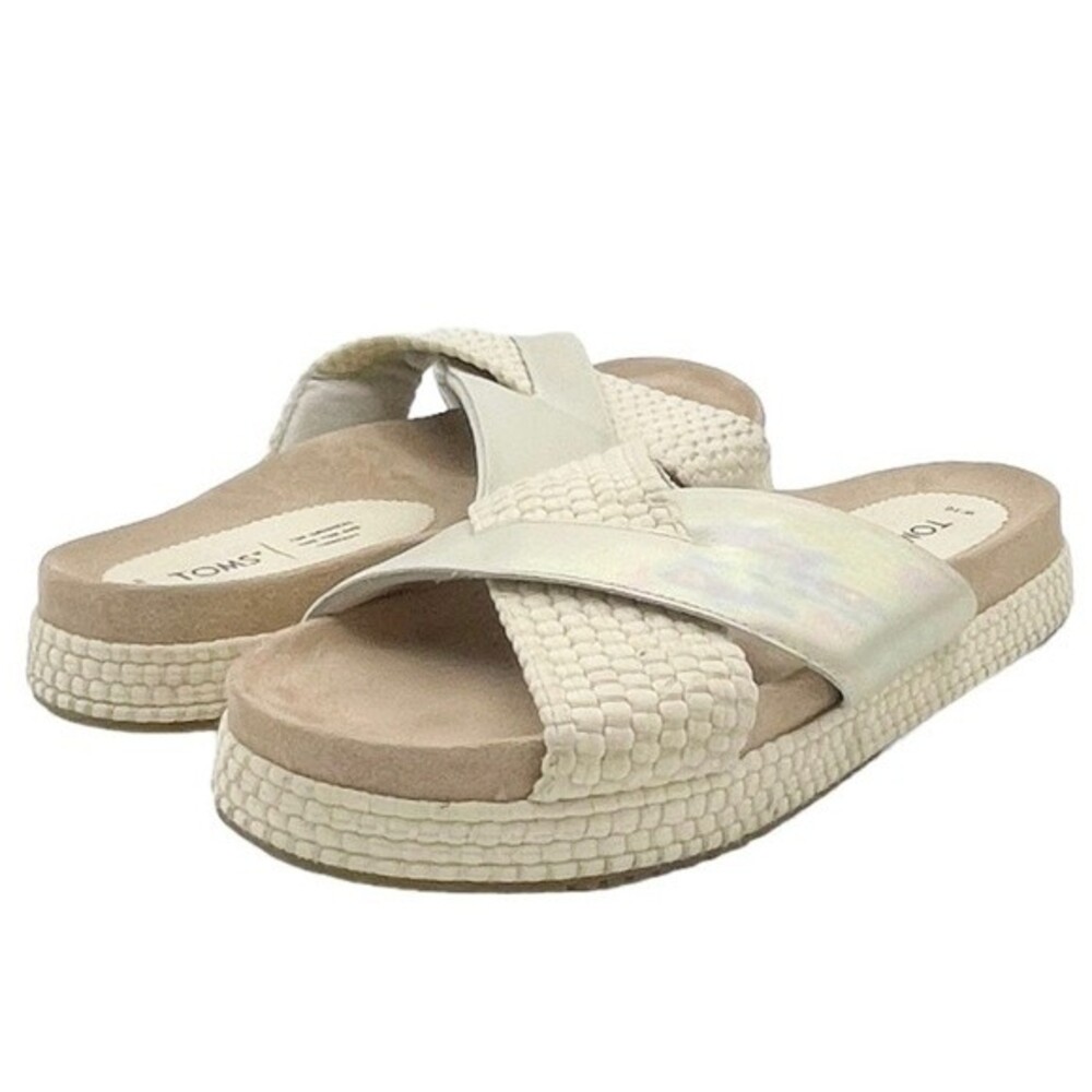 Toms Paloma Slides Iridescent Silver Cream Rope P… - image 4